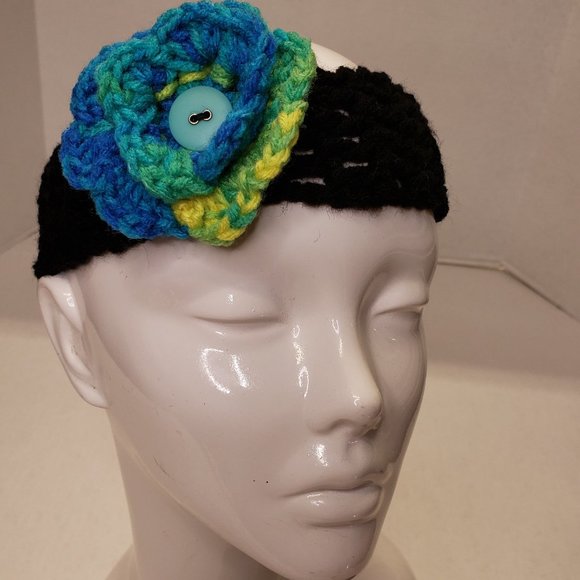 Woman's Handmade Crochet 2 Scrunchies and Headband |Multicolor & Black - Picture 2 of 10